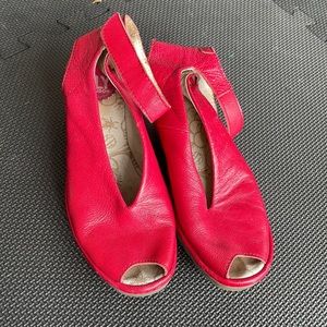 Fly London Yala red leather rubber wedge